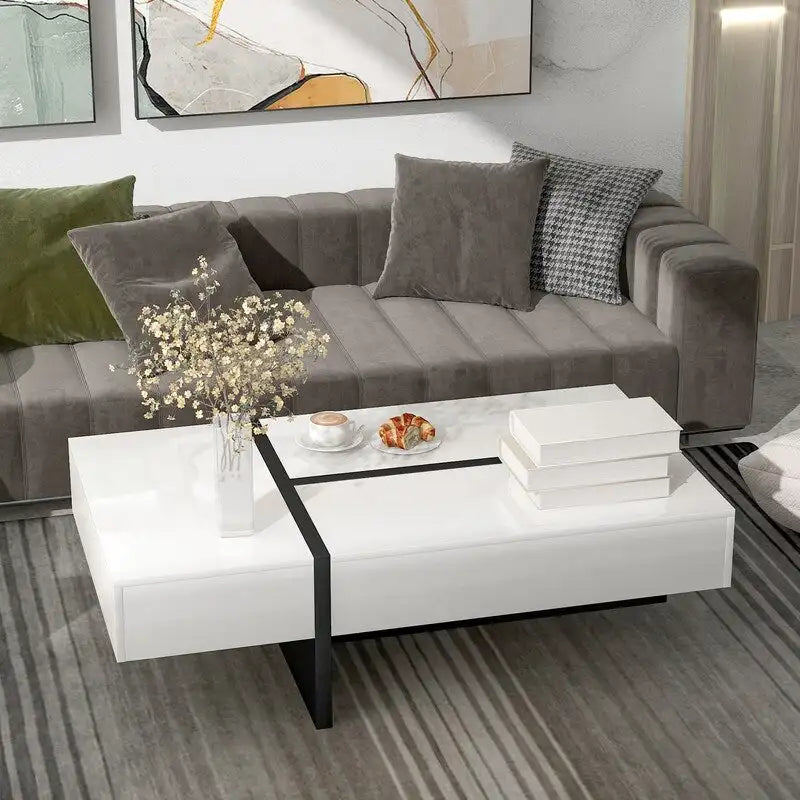 Table basse rectangulaire moderne et simple, meuble de salon, table de cocktail à surface brillante, table centrale pour canapé