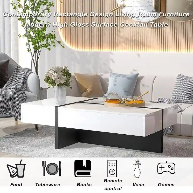 Table basse rectangulaire moderne et simple, meuble de salon, table de cocktail à surface brillante, table centrale pour canapé