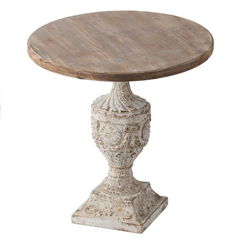 Table d'appoint de 31 pouces, piédestal en forme d'urne, plateau rond, blanc antique