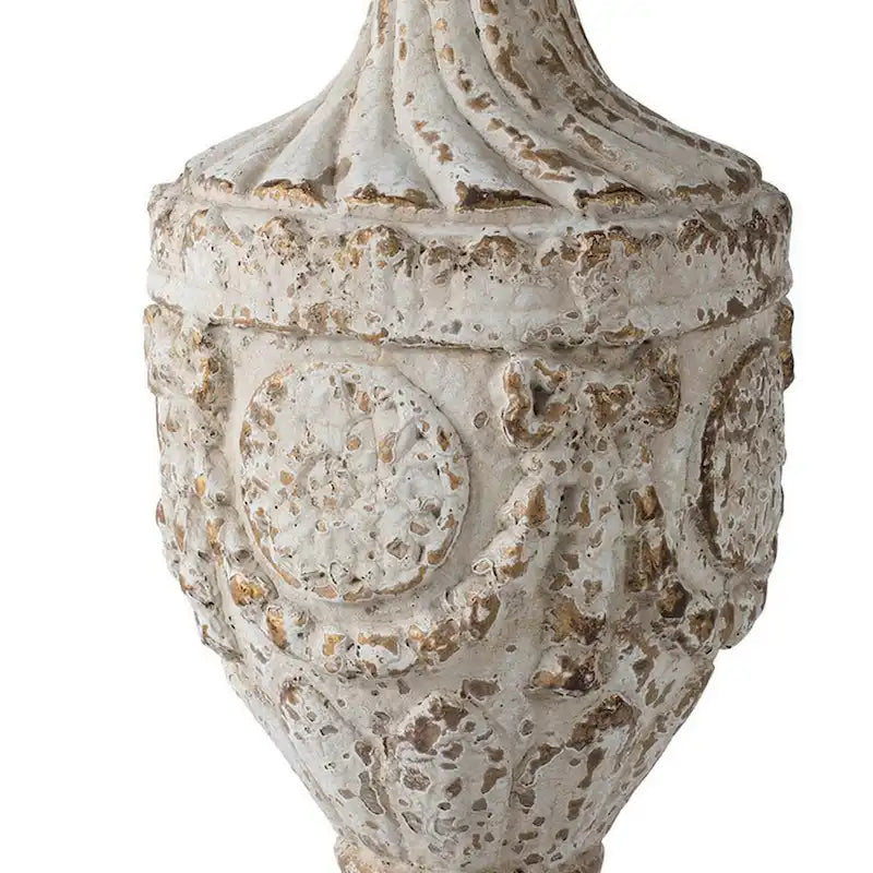 Table d'appoint de 31 pouces, piédestal en forme d'urne, plateau rond, blanc antique