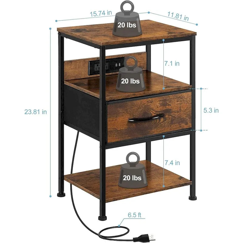 Table de chevet avec station de recharge et tiroir