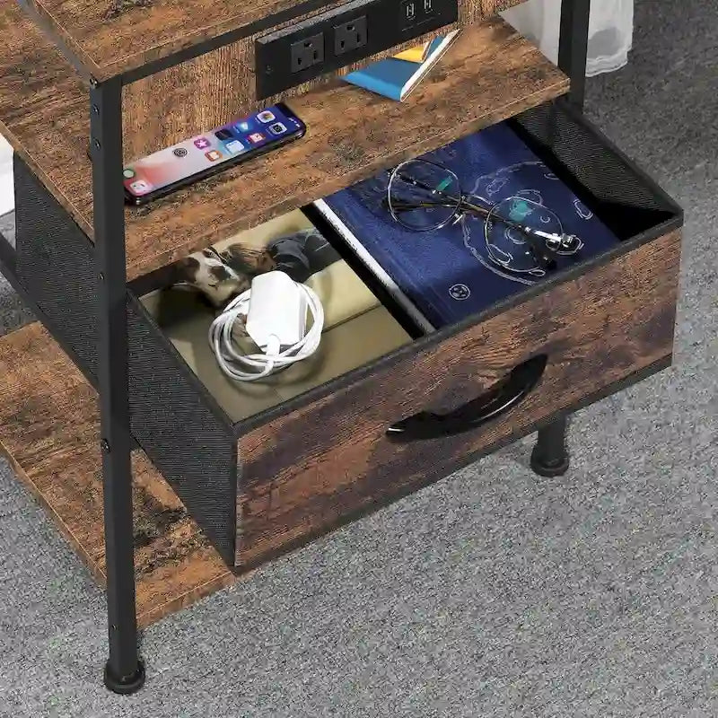 Table de chevet avec station de recharge et tiroir