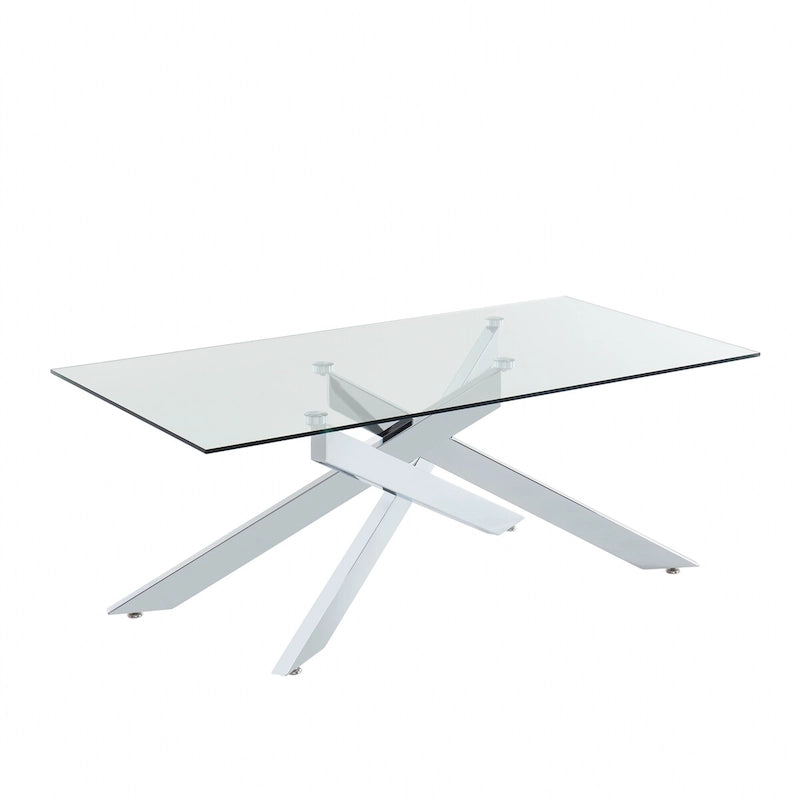 Table basse rectangulaire moderne et contemporaine avec plateau en verre
