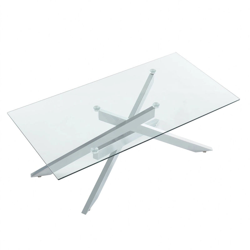 Table basse rectangulaire moderne et contemporaine avec plateau en verre