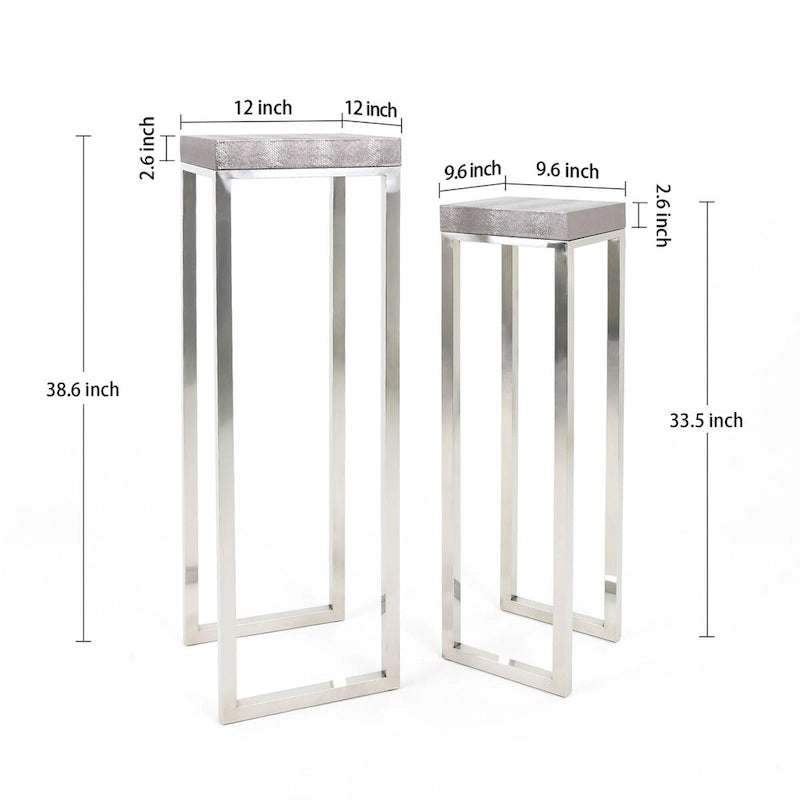 Tables gigognes hautes en similicuir lézard argenté Empire Art Direct (Lot de 2) - 12 x 38