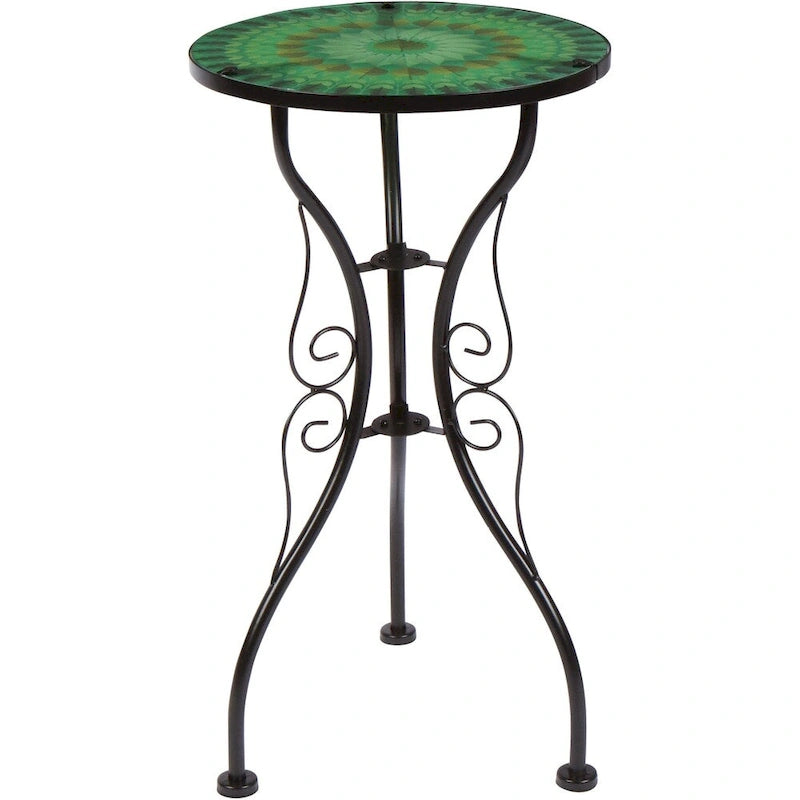 Table d'appoint en verre et métal motif feuilles 22 de Trademark Innovations