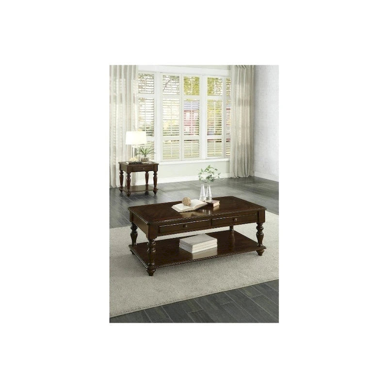 Table basse en bois à 2 tiroirs avec étagère inférieure, marron expresso foncé