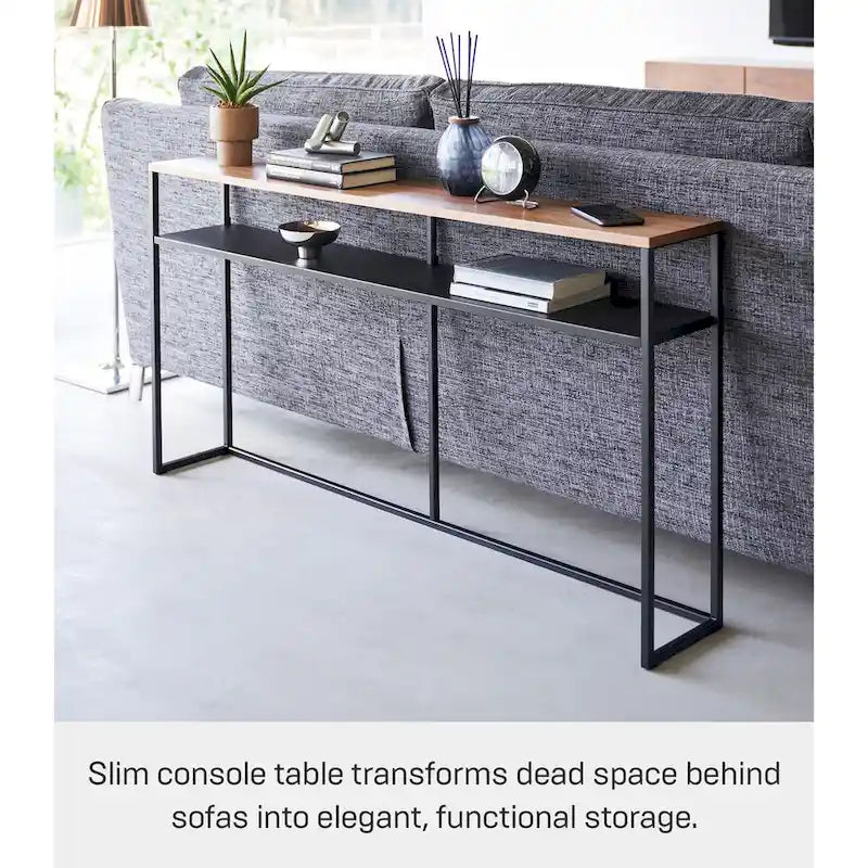 Console longue Yamazaki Home - Deux styles, acier, étagère, supporte 5 kg - L 20,5 x L 126 x H 65 cm