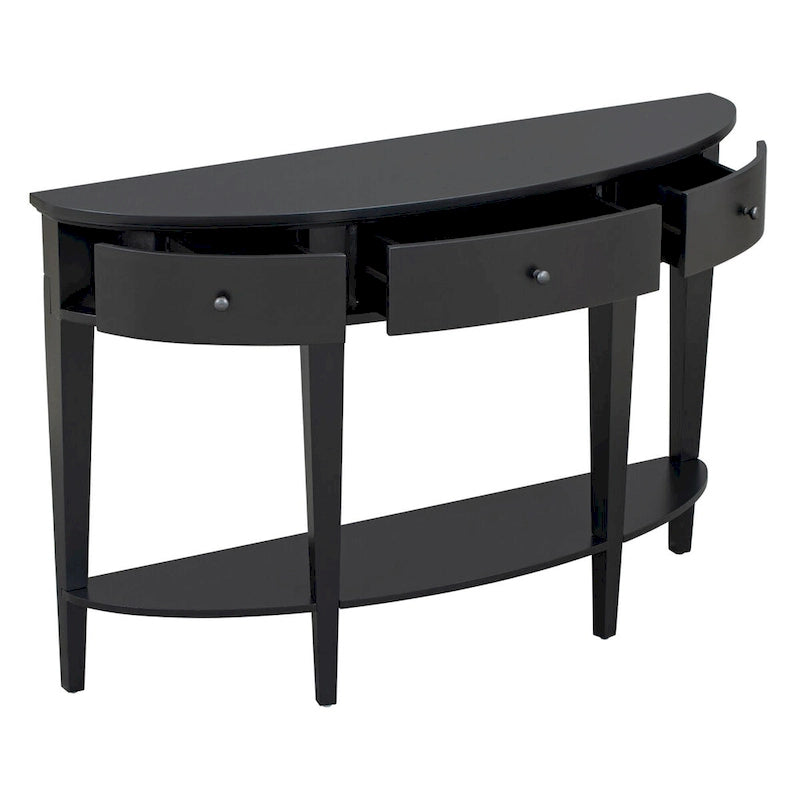 Console incurvée moderne pour canapé, 3 tiroirs, 1 étagère, noir