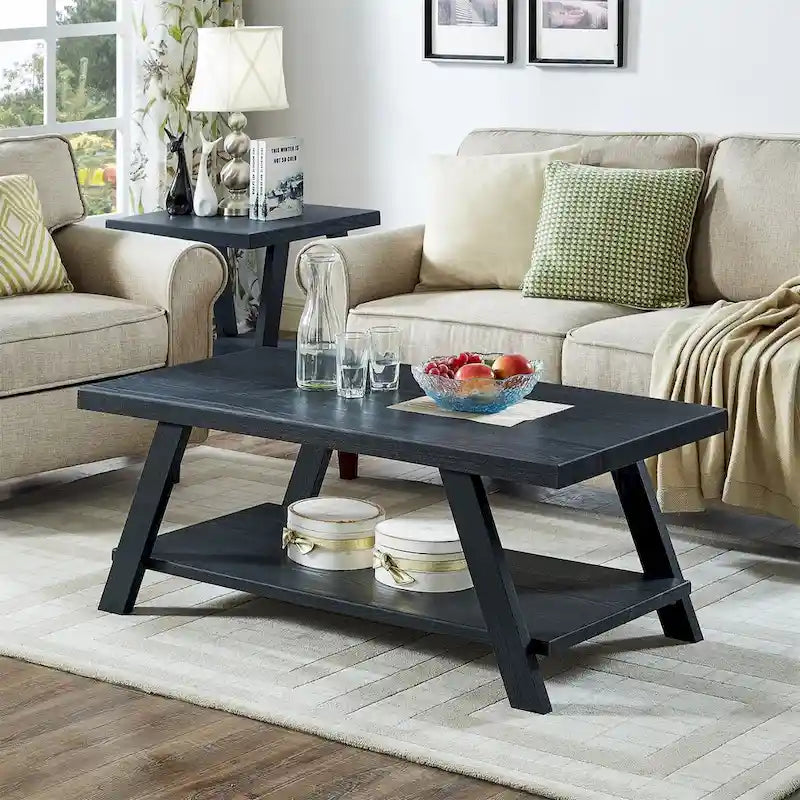 Table basse contemporaine en bois avec étagère