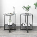 Lot de 2, table d'appoint en verre trempé, table basse ronde pour chambre à coucher, salon, bureau
