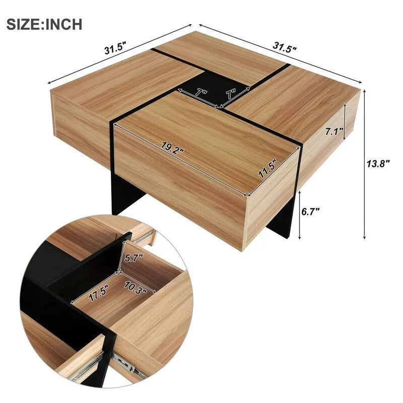 Table basse au design unique avec plateau coulissant extensible