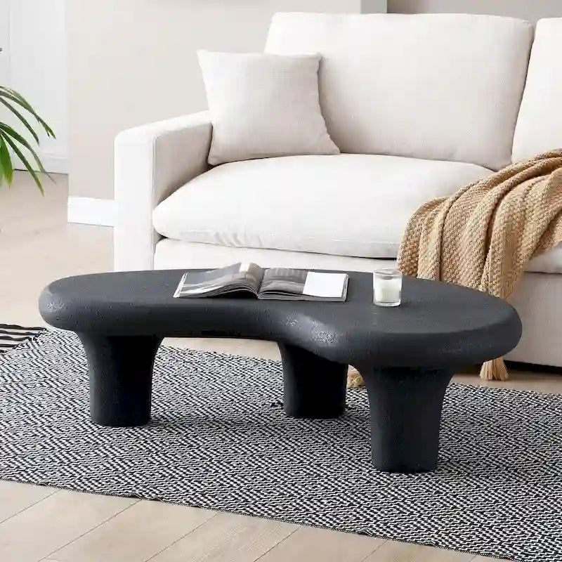 Table basse Cloud en fibre de verre de 47,24 po, table vintage avec 3 pieds de support, table basse irrégulière, aucun assemblage requis