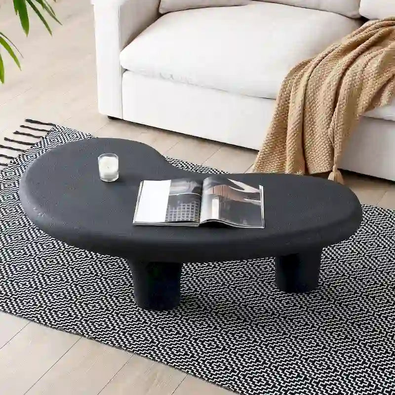 Table basse Cloud en fibre de verre de 47,24 po, table vintage avec 3 pieds de support, table basse irrégulière, aucun assemblage requis