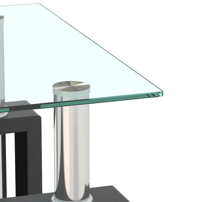 Lot de 2 tables basses, tables d'appoint, tables de salon carrées en verre trempé moderne, noires