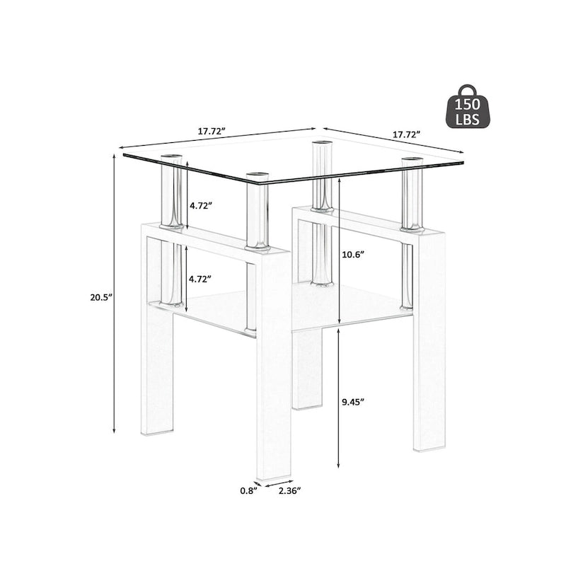 Lot de 2 tables basses, tables d'appoint, tables de salon carrées en verre trempé moderne, noires
