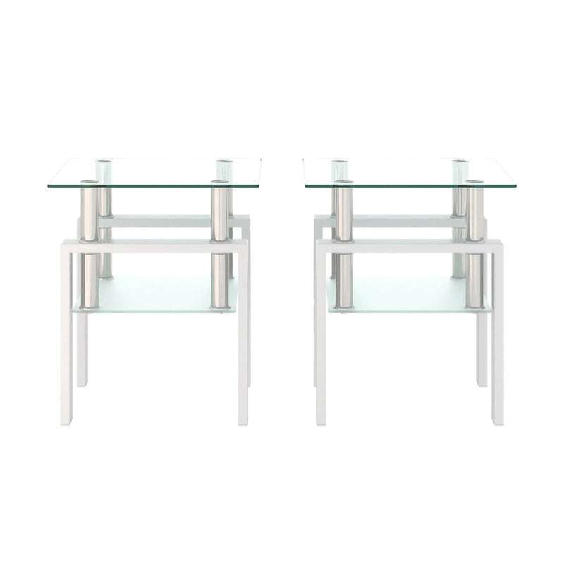 Lot de 2 tables basses, tables d'appoint, tables de salon carrées en verre trempé moderne, noires