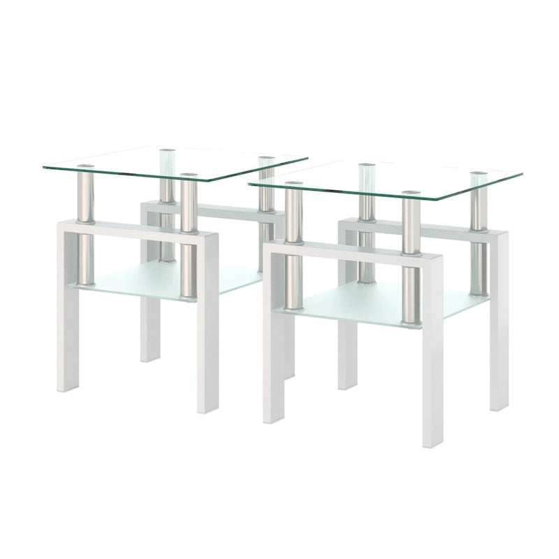 Lot de 2 tables basses, tables d'appoint, tables de salon carrées en verre trempé moderne, noires