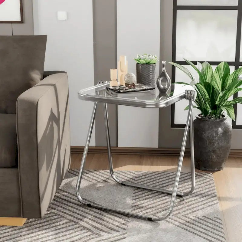 LeisureMod Table d'appoint pliante carrée en plastique Lawrence avec cadre en fer