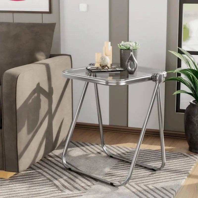 LeisureMod Table d'appoint pliante carrée en plastique Lawrence avec cadre en fer