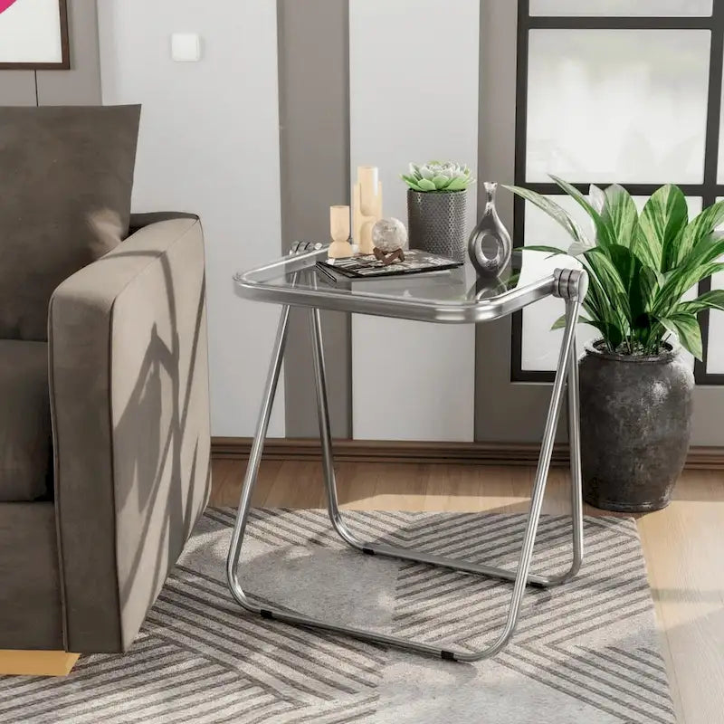 LeisureMod Table d'appoint pliante carrée en plastique Lawrence avec cadre en fer