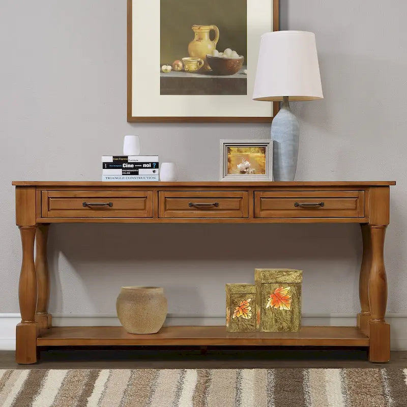 Console en bois avec 3 tiroirs et 1 étagère inférieure