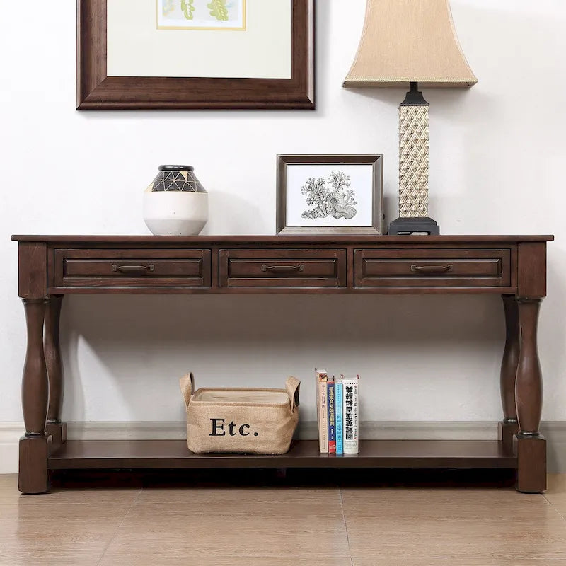 Console en bois avec 3 tiroirs et 1 étagère inférieure