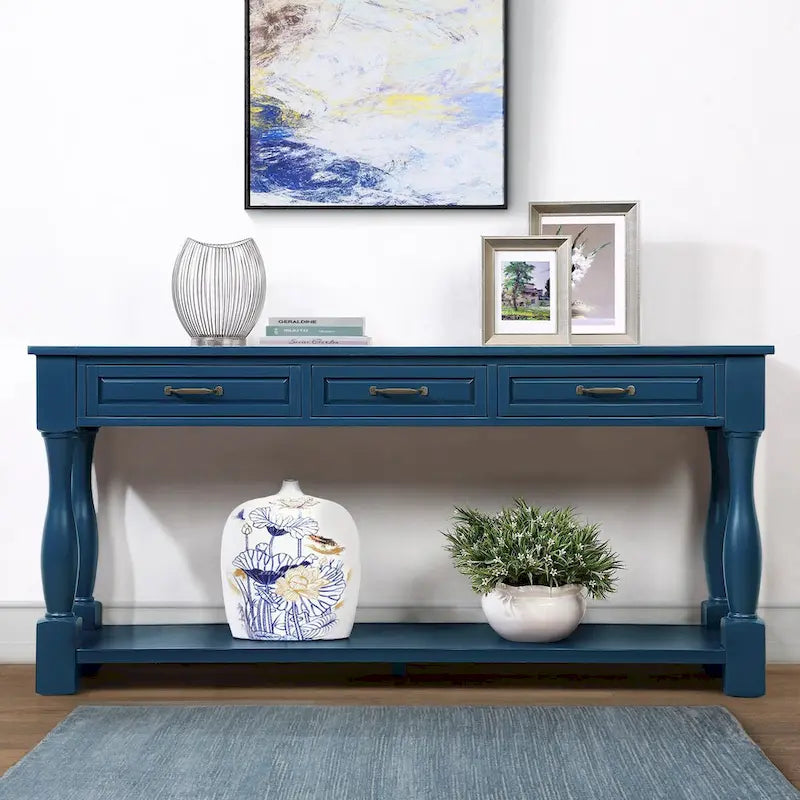 Console en bois avec 3 tiroirs et 1 étagère inférieure