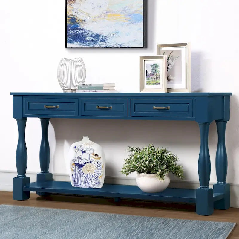 Console en bois avec 3 tiroirs et 1 étagère inférieure