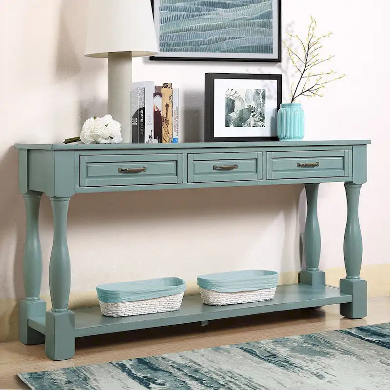 Console en bois avec 3 tiroirs et 1 étagère inférieure