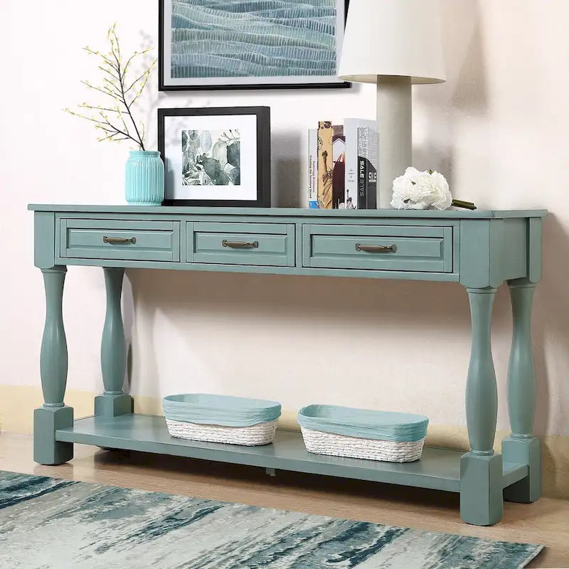 Console en bois avec 3 tiroirs et 1 étagère inférieure