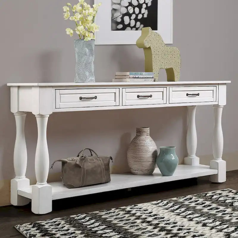 Console en bois avec 3 tiroirs et 1 étagère inférieure