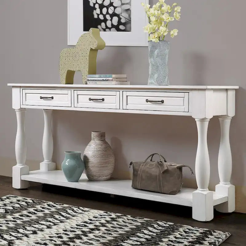 Console en bois avec 3 tiroirs et 1 étagère inférieure