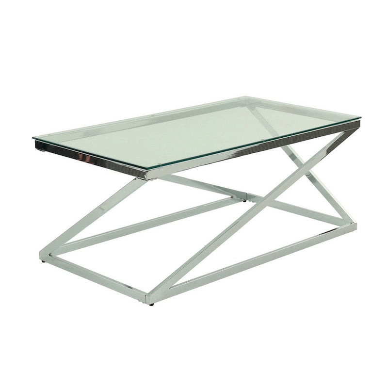 Ensemble de 3 tables basses et tables d'appoint Gen, plateau en verre trempé, piètement en métal chromé