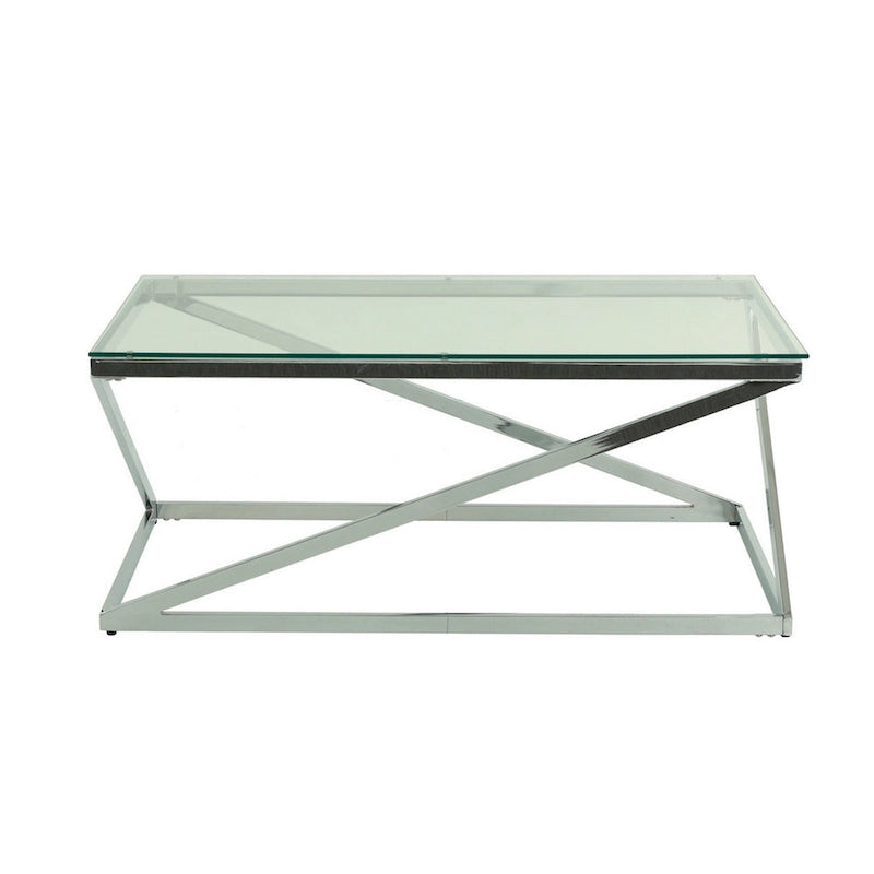 Ensemble de 3 tables basses et tables d'appoint Gen, plateau en verre trempé, piètement en métal chromé