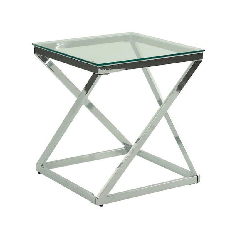 Ensemble de 3 tables basses et tables d'appoint Gen, plateau en verre trempé, piètement en métal chromé