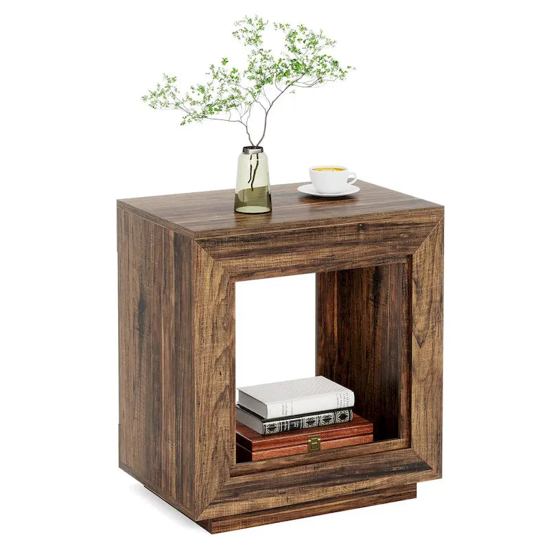 Table d'appoint rectangulaire de style rustique de 23,62 pouces pour salon, table de chevet