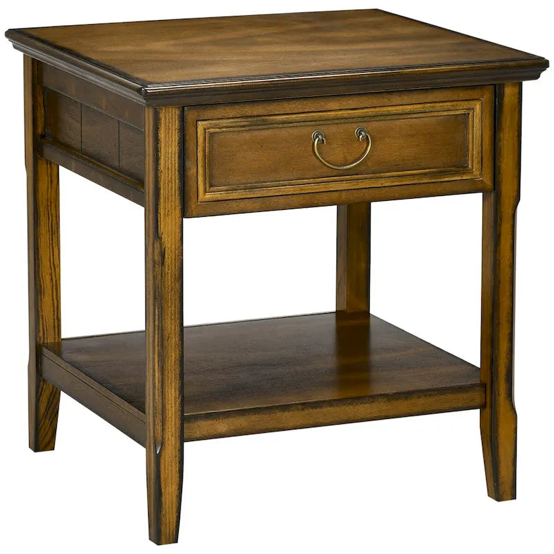 Side Table with Storage, Vintage End Table with Drawer and Open Shelf, Beside Table for Bedroom, Living Room