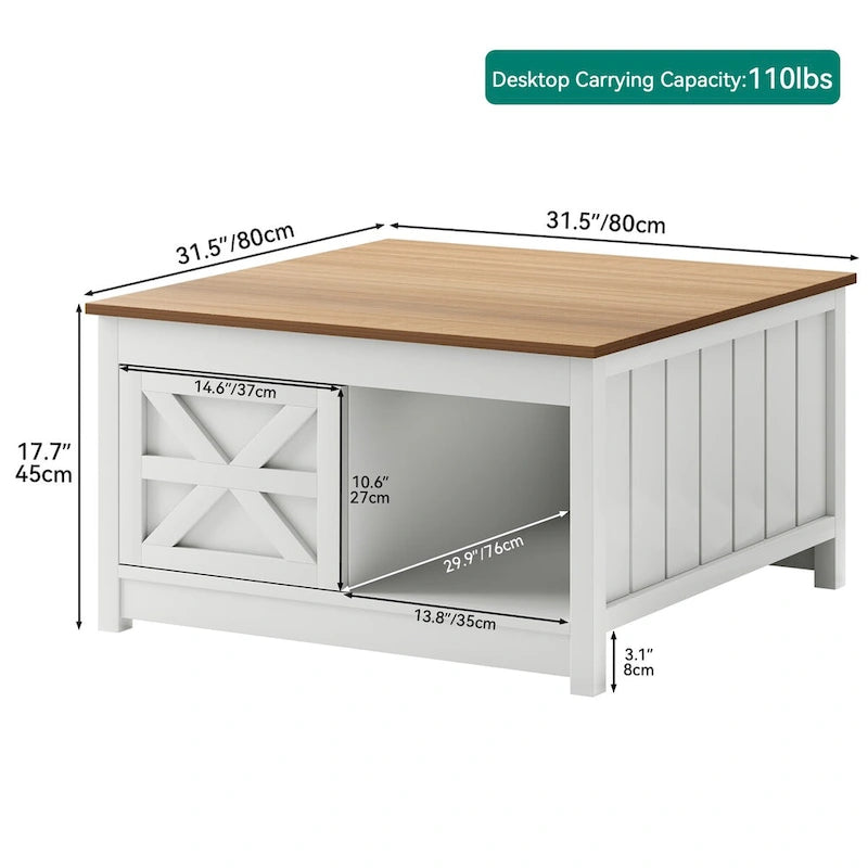 Moasis Table Basse de Ferme avec Porte Coulissante - 31.5