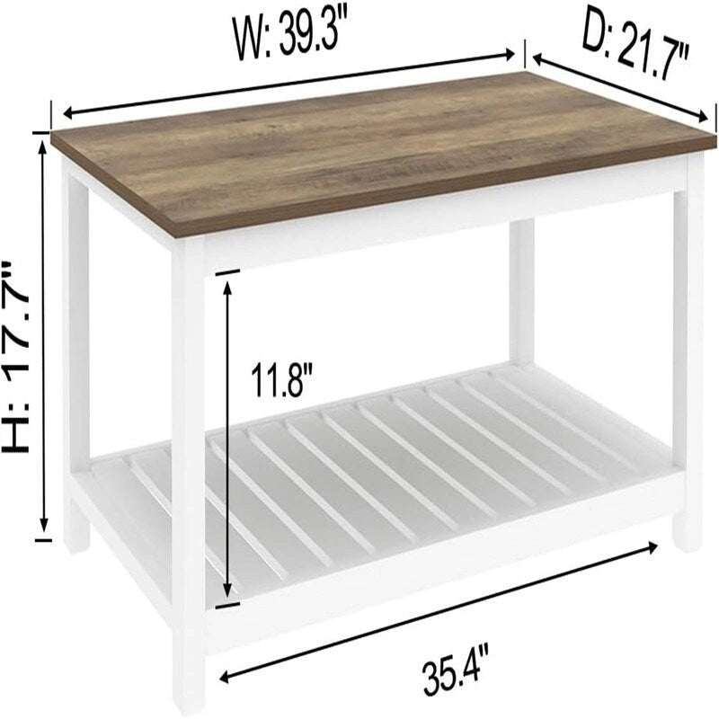 Table basse de style rustique avec étagère de rangement - 55,1P x 99,8L x 44,9H cm
