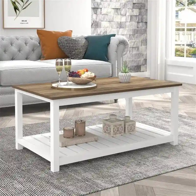 Table basse de style rustique avec étagère de rangement - 55,1P x 99,8L x 44,9H cm