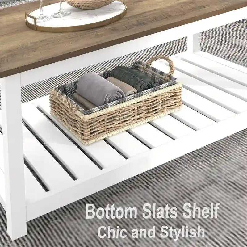 Table basse de style rustique avec étagère de rangement - 55,1P x 99,8L x 44,9H cm
