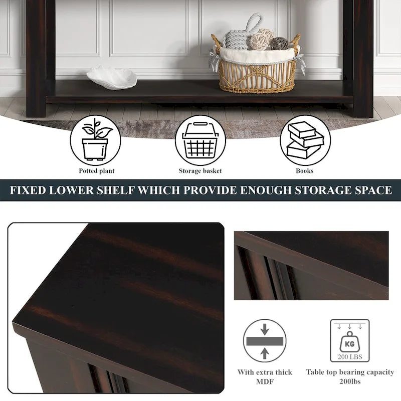 Console en bois de pin avec 4 tiroirs et étagère inférieure pour entrée ou couloir