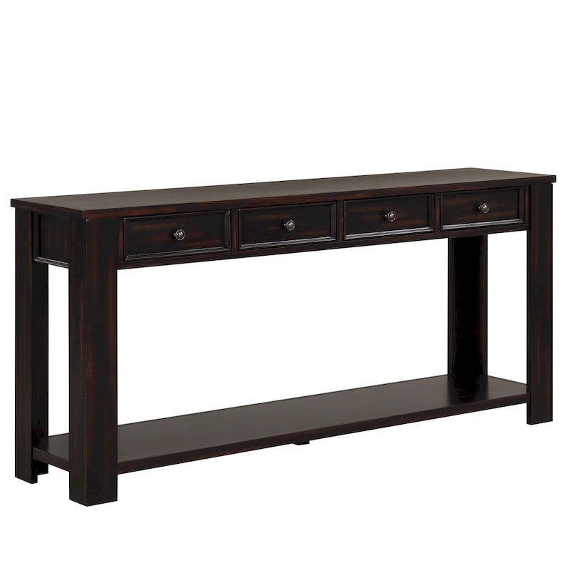 Console en bois de pin avec 4 tiroirs et étagère inférieure pour entrée ou couloir
