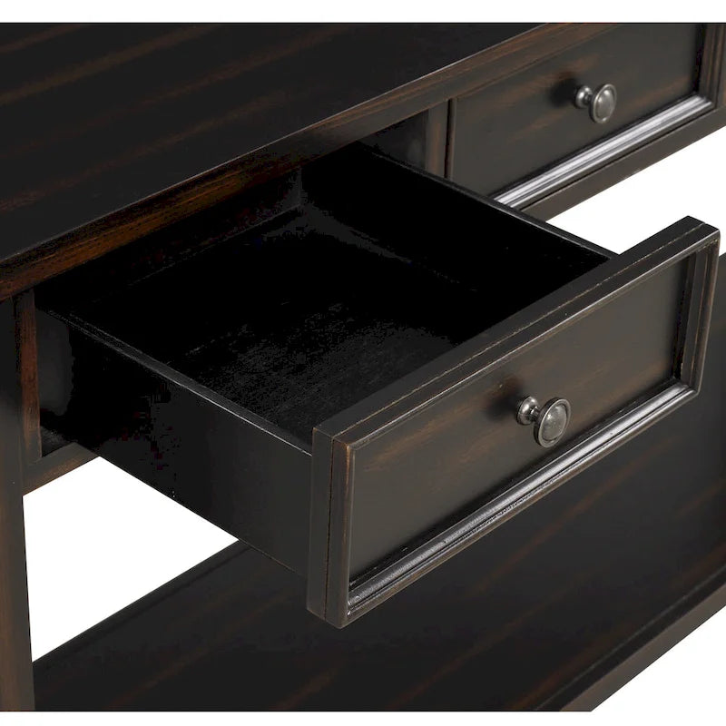Console en bois de pin avec 4 tiroirs et étagère inférieure pour entrée ou couloir