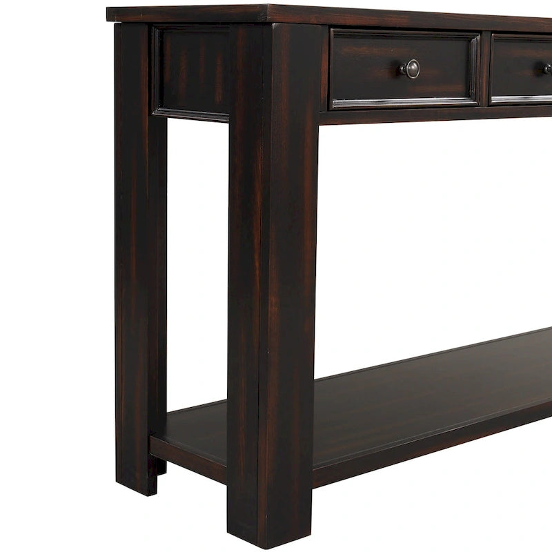 Console en bois de pin avec 4 tiroirs et étagère inférieure pour entrée ou couloir