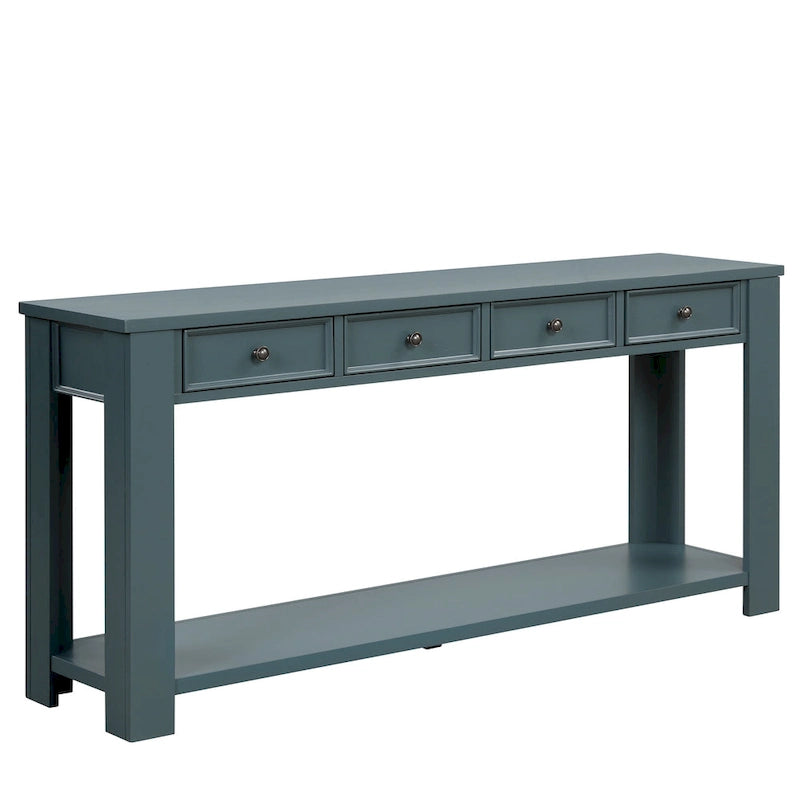 Console en bois de pin avec 4 tiroirs et étagère inférieure pour entrée ou couloir
