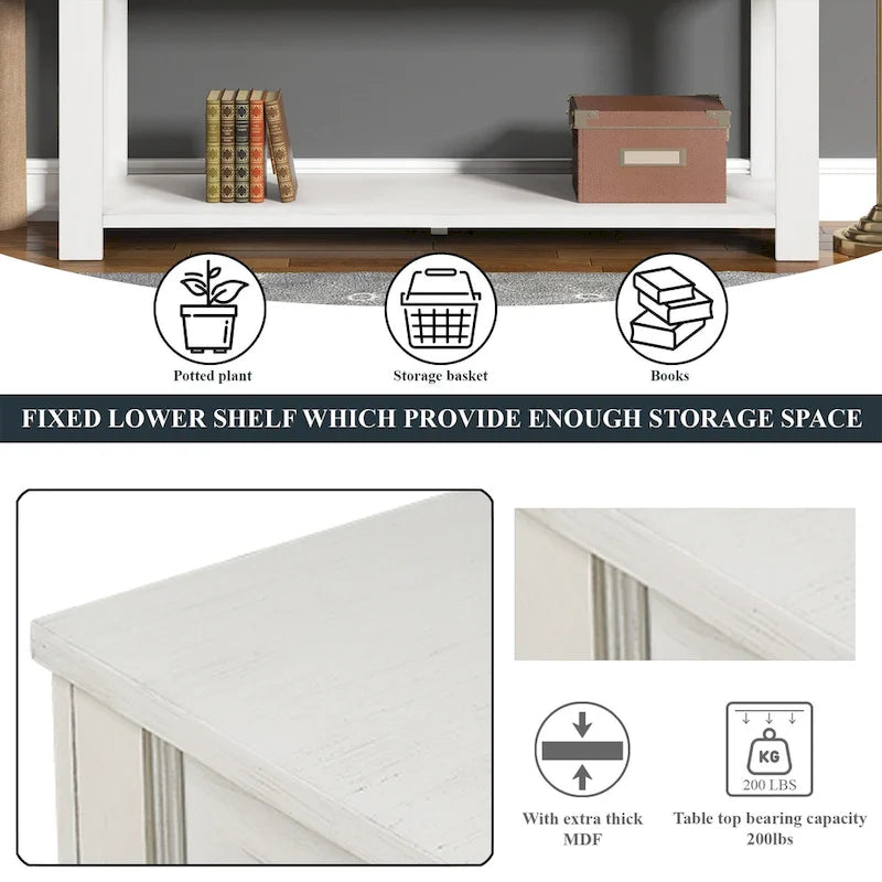 Console en bois de pin avec 4 tiroirs et étagère inférieure pour entrée ou couloir