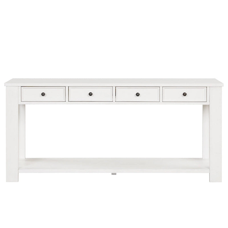 Console en bois de pin avec 4 tiroirs et étagère inférieure pour entrée ou couloir