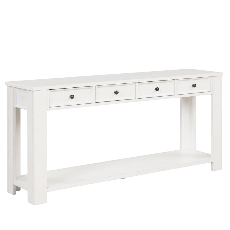 Console en bois de pin avec 4 tiroirs et étagère inférieure pour entrée ou couloir